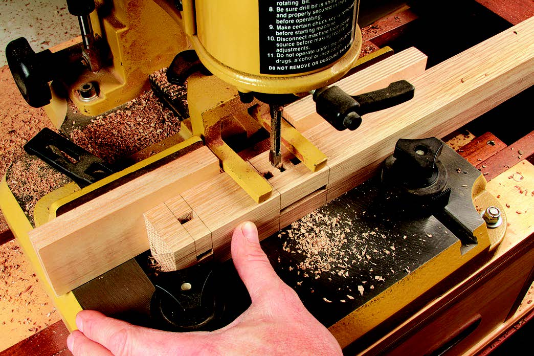 While the author used a hollow-chisel mortiser to chop the rail and apron mortises in the legs, you could also use a Forstner bit in a drill press, a router and straight bit, or a chisel and mallet. Choose your favorite method.